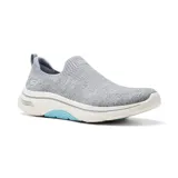 Championes Skechers Go Walk Arch Fit 2.0 Eliza, color gris claro, sin cordones, con capellada de tejido de punto, plantilla Arch Fit removible y suela de goma con amortiguación Ultra Go y tecnología Comfort Pillar.