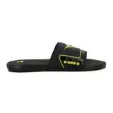 Chanclas Diadora Isola negras con logo amarillo en la tira ancha.