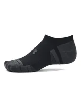 Pack de tres pares de medias deportivas Under Armour, unisex, de corte invisible, color negro con logo en gris.