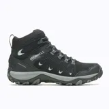 Bota de trekking Merrell Crosslander 3 Mid WP, color negro con detalles en gris. Fabricada en cuero y malla transpirable, con membrana impermeable, puntera sintética resistente a la abrasión y suela de goma con tracción.