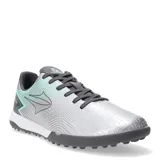 Championes Topper Stingray III Mach unisex, plateados con detalles en verde y gris, ideales para fútbol 5.