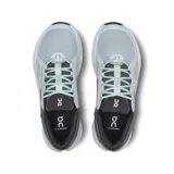Championes de running On Cloudrunner 2, color gris, celeste y blanco, con cordones color verde agua.