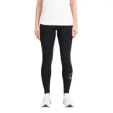 Calza larga deportiva New Balance Essentials Cotton Spandex Tight, color negro, con cintura alta y logo estampado en la pantorrilla.