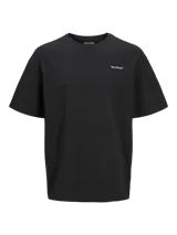 Camiseta negra de algodón peinado con cuello redondo y corte amplio. Estampa pequeña con la palabra "Worldwide" en el pecho.