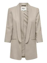 Blazer color beige de manga 3/4, confeccionado en lino y viscosa.