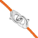 Pulsera de cuero trenzado color naranja con cierre de mosquetón entrelazado bañado en plata.