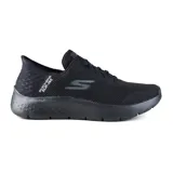 Championes deportivos Skechers modelo Hands Free Slip-ins GO WALK Flex - Hands Up, color negro. Presentan una parte superior de malla con detalles sintéticos termofusibles, cordones elásticos, plantilla Air-Cooled Memory Foam y entresuela acolchada ULTRA GO liviana. Incluyen el exclusivo Heel Pillow para un ajuste seguro.