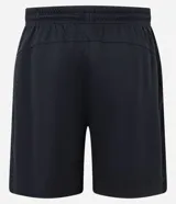 Bermuda deportiva negra con tecnología Dry, cintura elástica con cordón interno, bolsillos laterales y estampado de letras en el lateral.