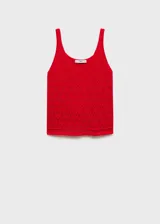 Top de punto calado color rojo, con tirantes finos y cuello en V.