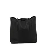 Cartera tipo tote color beige con doble asa de hombro y sobre desmontable con cierre.