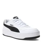 Championes urbanos Puma Court Lally SKye, color blanco con detalles en negro, plataforma blanca y logo Puma en negro en el lateral.