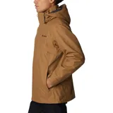 Campera Columbia 3 en 1 color marrón, con capa exterior impermeable y transpirable, y forro polar térmico reflectante.