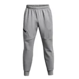 Pantalón deportivo gris de corte ajustado, ideal para entrenamiento y actividades al aire libre, con detalles en negro.