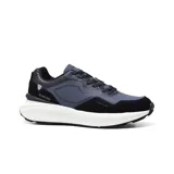Championes Hi-Tec Kenza, color negro con detalles en marrón y suela blanca. Con tecnología Memory Foam para mayor comodidad.