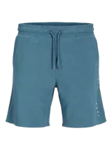 Short de jogging azul de algodón y poliéster con cintura elástica ajustable con cordón, bolsillos delanteros y logo bordado en la pierna izquierda.