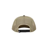 Gorro estilo trucker de color gris oscuro, con paneles traseros de malla negra. Presenta un parche frontal rectangular con un diseño de olas en tonos turquesa, blanco y gris, y el logo "HURLEY" en la parte inferior. Tiene visera plana y cordón decorativo en la unión de la visera y el cuerpo.