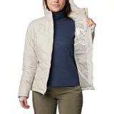 Campera puffer color salmón con capucha, cierre frontal y bolsillos laterales con cierre. Cuenta con tecnología termorreflectante Omni-Heat™ y puños con orificios para los pulgares.