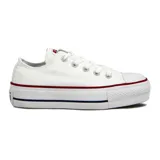 Championes Converse Chuck Taylor All Star Platform As Lift Ox, color blanco con detalles en rojo y azul en la suela.