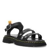 Sandalias blancas con tiras de cuero sintético con tachas plateadas en forma de estrella, hebilla lateral y suela track color negro.