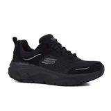 Championes deportivos Skechers Relaxed Fit: D'Lux Walker 2.0 - Daisy Doll, color negro. Capellada de malla con superposiciones de cuero, cordones y plantilla Air-Cooled Memory Foam.