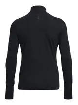 Remera deportiva manga larga fucsia con cierre medio en el cuello y orificios para los pulgares.