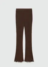 Pantalón marrón de punto con cintura elástica y corte acampanado.