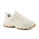 Championes Skechers D'Lites Good Neutral color crema, con cordones y detalles en marrón claro en la suela.