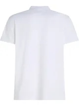 Chomba blanca de piqué de algodón elástico, corte slim, cuello de chomba, cartera de tres botones y logo de Tommy Hilfiger bordado en el pecho.