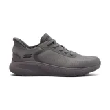 Championes deportivos Skechers Hands Free Slip-ins Bobs Sport Squad Chaos Solid Step, color gris, con cordones elásticos, plantilla acolchada Skechers Memory Foam y suela flexible.