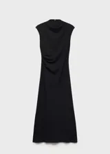 Vestido midi evasé negro, sin mangas y cuello Perkins.