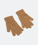 Par de guantes de punto color marrón claro con puños acanalados.