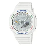 Reloj Casio G-Shock modelo GAB2100FC-7ADR, color blanco, con estructura Carbon Core Guard, alimentación solar Tough Solar y conectividad Bluetooth. Resistente al agua hasta 200 metros, con iluminación LED, cronómetro, temporizador y múltiples alarmas.