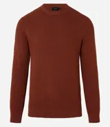 Suéter masculino de malla de viscosa y poliamida color gris claro, con textura de cuadros grid, cuello redondo y mangas largas.