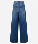 Pantalón de jean de corte wide leg, tiro alto y cintura sastre.