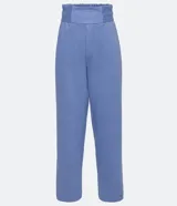 Pantalón clochard celeste de algodón y poliéster, con cintura elástica ancha.