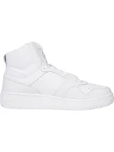 Zapatillas de baloncesto Tommy Jeans de corte medio, color blanco, con diseño color block, exterior de piel, interior de poliéster reciclado y suela de goma.