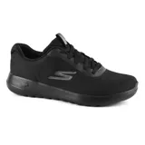 Championes deportivos Skechers Go Walk Max Midshore, color negro, con capellada de malla y material sintético, ajuste slip-on con cordones elásticos, plantilla Skechers Air-Cooled Goga Mat y amortiguación 5GEN.