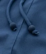 Pantalón largo de lino color azul con corte palazzo, cintura alta con elástico y cinturón de cordón ajustable.