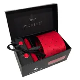 Set de corbata, pañuelo de bolsillo y gemelos color azul con diseño de micro puntos.