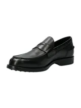 Mocasín italiano de cuero negro, con plantilla de cuero y suela de goma.