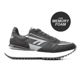 Championes Hi-Tec negros con detalles en gris y suela blanca. Zapatillas deportivas de estilo casual con tecnología Memory Foam.