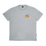 Remera gris jaspeado de manga corta con estampa en la espalda de un aro a cuadros con llamas.