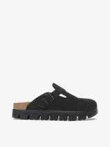 Sandalias negras con hebilla ajustable, plantilla anatómica de corcho y suela chunky.