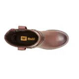 Bota corta de cuero color marrón con correa de cuero con estampado de piel de serpiente y hebilla metálica.