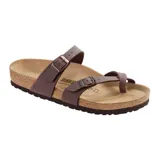 Sandalias Birkenstock Mayari con dos correas finas ajustables, plantilla anatómica de corcho y látex, y suela de EVA.
