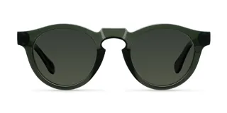 Lentes de sol redondos en color verde, con diseño moderno y puente geométrico para una mayor comodidad.