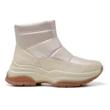 Bota casual marrón con caña corta, parte superior acolchada color bronce y plataforma con suela dentada.