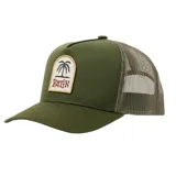 Gorra verde militar con paneles traseros de rejilla color beige y parche bordado con el logo de la marca Katin y una palmera.