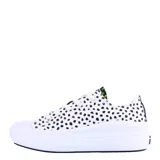 Championes urbanos Converse All Star Ctas Move OX, color blanco con estampado de lunares negros, plataforma blanca y detalles en verde neón.