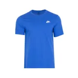 Remera azul de algodón con cuello redondo y logo de Nike bordado en blanco en el pecho.